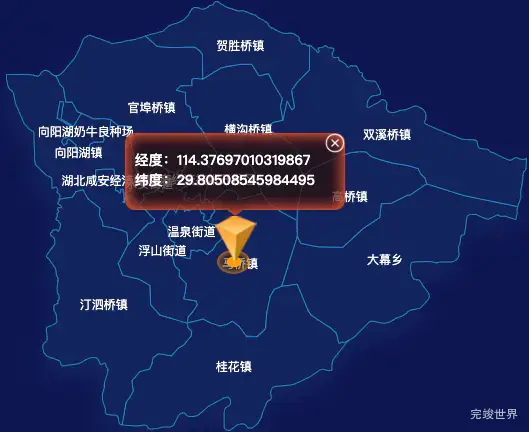 echarts咸宁市咸安区geoJson地图根据经纬度显示自定义html弹窗
